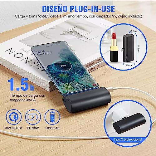 DUPWAY Mini Power Bank 5000 mah, 20W Carga Rápida Batería Portátil Externa Cargador Portátil Bancos de Energía Portátiles Pila Cargador Compatible para iPhone, Samsung, Xiaomi(1PC-Tipo C)