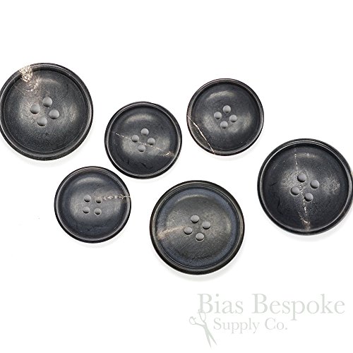 Set of 3 Extra Thick Blue Black Genuine Horn Overcoat Buttons, 44 Line