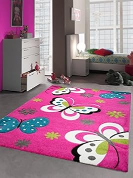 Kinderteppich Spielteppich Kinderzimmerteppich Mädchen Schmetterling pink Größe 120x170 cm