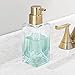 mDesign Square Glass Refillable Liquid Soap Dispenser Pump Bottle for Bathroom Vanity Countertop, Kitchen Sink - Holds Hand Soap, Dish Soap, Hand Sanitizer, Essential Oils - 2 Pack - Clear/Soft Brass