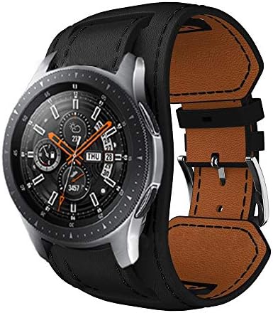 SongNi®for Samsung Galaxy Watch 46mm Bands Soft Genuine Leather Cuff Strap Wrist Watch Replacement and Adjustable Bracelet for Samsung Galaxy Watch 46mm SmartWatch-Black