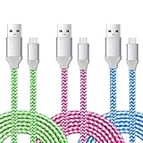 OKRAY 3 Pack 1.83M/6FT Premium Flat Nylon Braided Micro USB 2.0 A Male to Micro B Sync Charge Cable Charging cord for Samsung Galaxy, Nexus, Motorola, HTC, Android Smartphone (Green Blue Hot Pink)