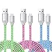 OKRAY 3 Pack 1.83M/6FT Premium Flat Nylon Braided Micro USB 2.0 A Male to Micro B Sync Charge Cable Charging cord for Samsung Galaxy, Nexus, Motorola, HTC, Android Smartphone (Green Blue Hot Pink)