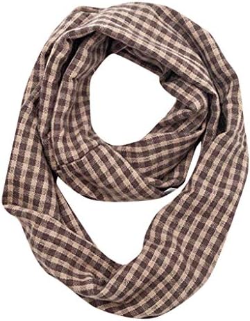 Lmtime Womens Cotton Infinity Loop Scarf With Hidden Zipper Pocket Plaid Printed Winter Ring Blanket