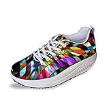 FOR U DESIGNS Fashion Plaid Pattern Wedge Platform Sneakers Shoes For Women US 9