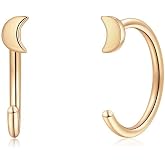 Memorjew 925 Sterling Silver Earrings for Women, Small Huggie Hoop Earrings | 14K Gold Plated, Tiny Cubic Zirconia Bar Ball Star Moon Open Huggie Hoop Earring, Minimalist Hypoallergenic Earrings Jewelry