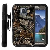 TurtleArmor | Samsung Galaxy S5 Active Case | G870 [Hyper Shock] Hybrid Dual Layer Armor Holster Belt Clip Case Kickstand - Tree Leaves Camouflage