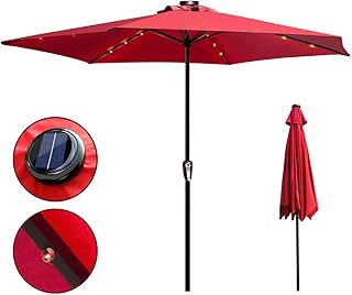 MASTERTOP Sonnenschirm mit Solar-LED (3m x 2,3m), Gartenschirm & Terrassenschirm mit Handkurbel, Kurbelschirm für Garten,Terrasse, Rasen,Rot