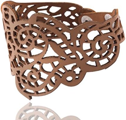 Mother's Day Gift, Muranba Vintage Women Punk Style Hollow Out Flower Wide Bangle Cuff Leather Bracelet (Brown)