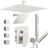 Rainfall Shower System with 4 Body Spray Jets, STARBATH 4 Way 12 + 6"Rainfall Shower Head with Handheld Combo, Shower Jets System High Pressure Shower Faucet Set, Brushed Nickel