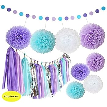 Amazon Com Mermaid Decorations Purple And Blue Tissue Paper Pom