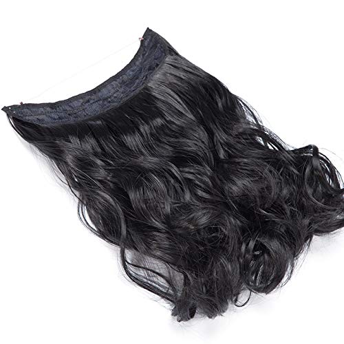 S-noilite Invisible Crown Hair Extensions Secret Transparent Headband Hairpieces No Clip Long Human Made Natural Synthetic Fibre Hair Piece for Women Curly 16 Inch natural black