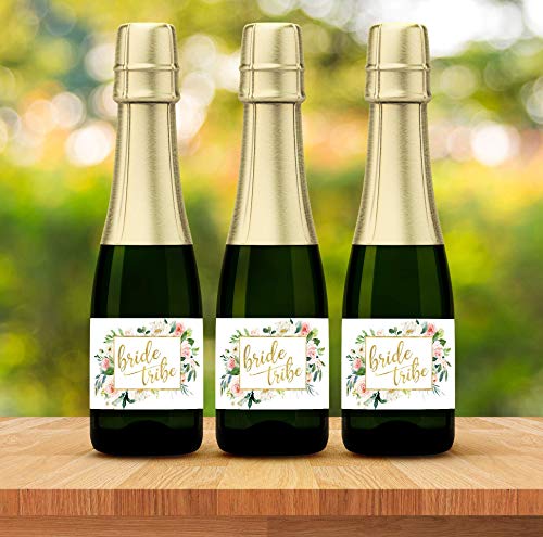 BRIDE TRIBE Mini Champagne Bottle Labels â— SET of 12 â— Blush Rose Bachelorette Party Mini Wine Labels, Bridal Shower Bride Squad Mini Champagne Labels BUBBLY for My Bride Tribe WEATHERPROOF M625-BT-12