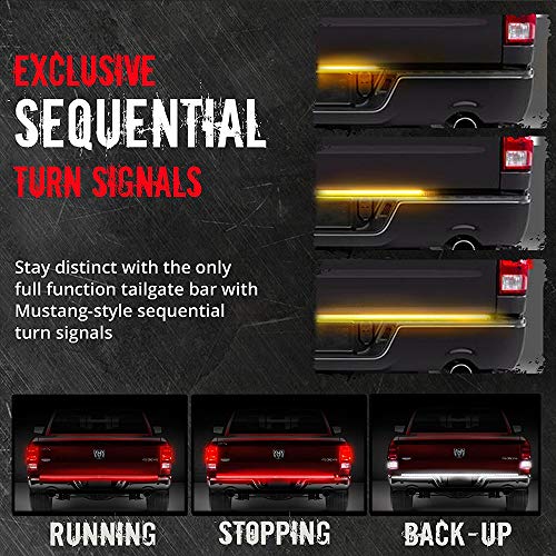 Z8LED 60 Inches Redline Triple LED Tailgate Bar Sequential Turn Signal Amber Full Function Reverse Brake Running Lights for Pickup SUV Jeeps RV Dodge Ram Toyota Chevy GMC