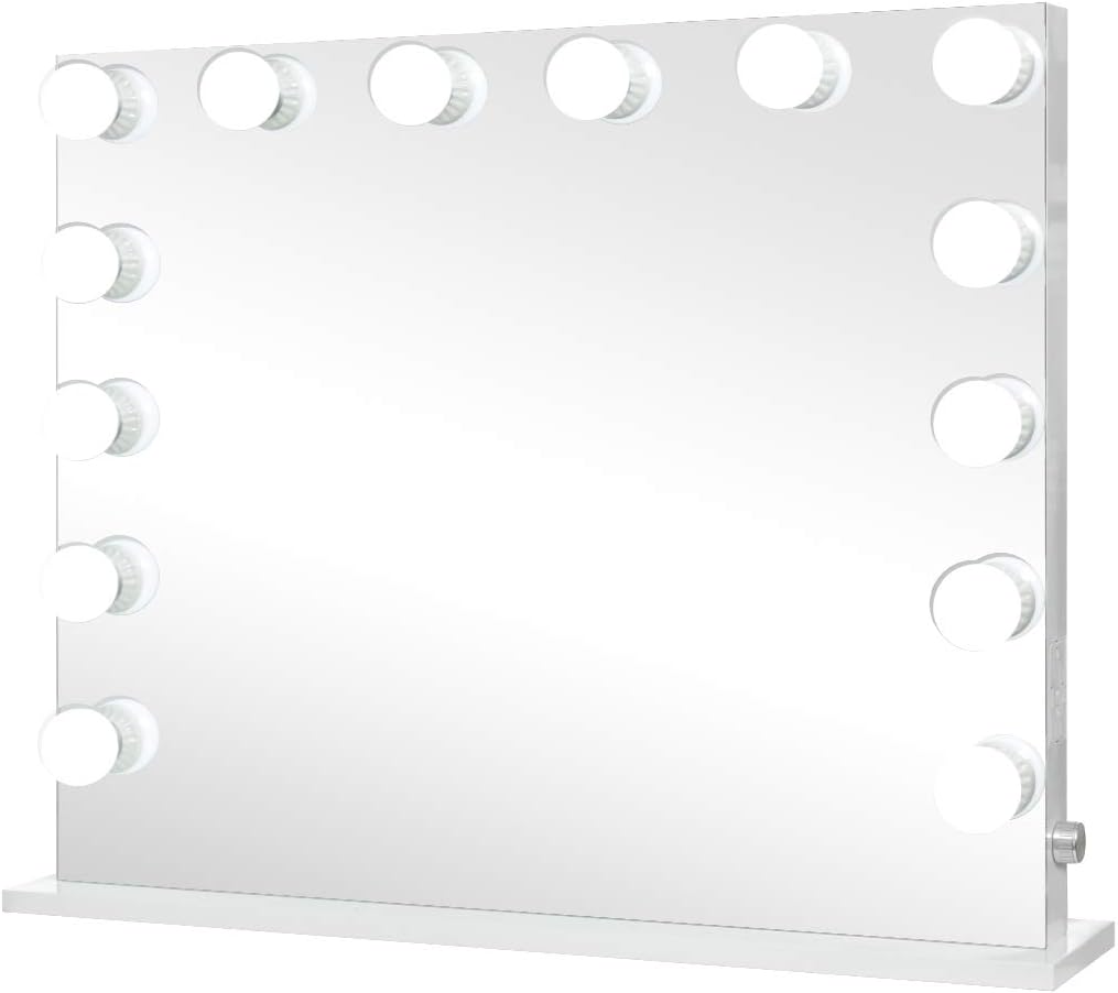 ICREAT Hollywood Vanity Mirror, Tabletop or Wall Mounted Makeup Mirror, Multiple Color Modes Cosmetic Mirror with 14 Dimmable Bulbs, Touchscreen Control Mirror, White