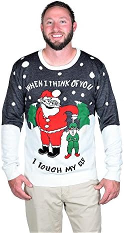 RWB I Touch My Elf Ugly Christmas Sweater Pullover Slim Fit