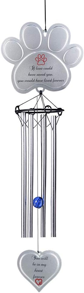 jinhuobajinhuoba Paw Print Pet Memorial Wind Chimes for Dogs Outdoors - Metal Casted Dog Memorial Gifts for Loss of Dog Windchime Sympathy Gift for Outside, 18.9"