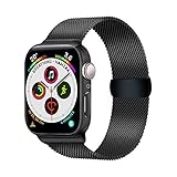 LUNANI Compatible for Apple Watch Band 42mm 44mm, Stainless Steel Mesh Sport Wristband Loop with Adjustable Magnet Clasp for iWatch Series 1 2 3 4, Black