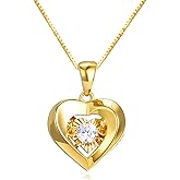 SISGEM 18k Gold Heart Pendant and 18kt Gold Box Chain Necklace, Fine 18 Karat Gold Jewelry Gifts for Wife, Present for Her,18"