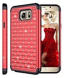 Style4U Hybrid Rhinestone Crystal Case with Stylus for Galaxy Note 5, Red / Black