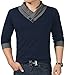 YTD 100% Cotton Mens Casual V-Neck Button Slim Muscle Tops Tee Short Sleeve T- Shirts (US Small, Long Sleeve Navy)