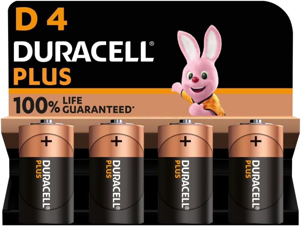 Duracell Plus D Batteries 4 Pack Alkaline 1.5V 10 Year Storage LR20 MN1300