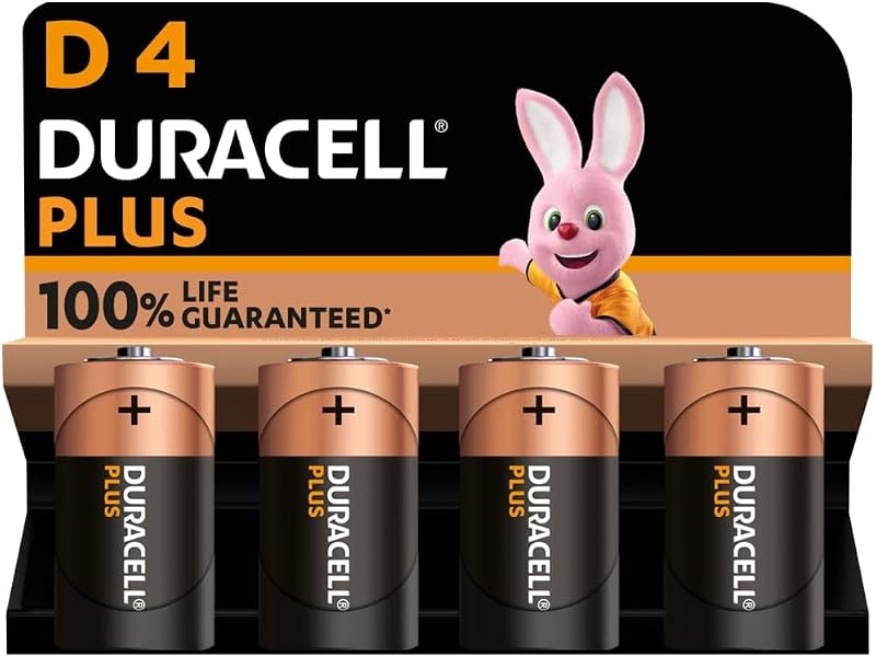 Duracell Plus D Batteries 4 Pack Alkaline 1.5V 10 Year Storage LR20 MN1300