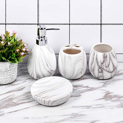 Ceramic Marble Bathroom Accessories Set Oval Elegant Unique Texture