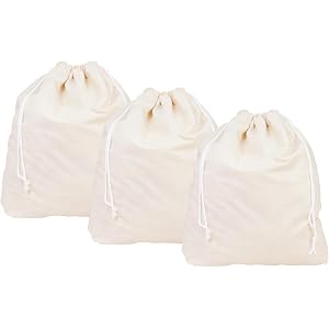 PurpleEssences Cotton Drawstring Storage Bags - Large - 23x19 In - Natural | Cotton Drawstring Storage Bags – Breathable Dust