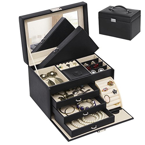 Jewelry Box Organizer Case Display Storage W/ Travel Case Large Mirrored 10 1/4