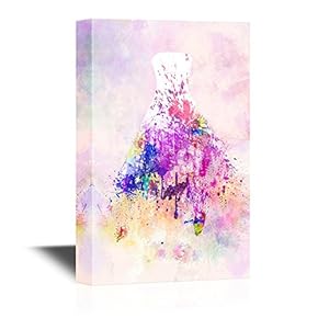Canvas Wall Art - White Wedding Dress with Color Splash on Watercolor Style Background - Gallery Wrap Modern Home Art | Ready to Hang - 12x18 inches