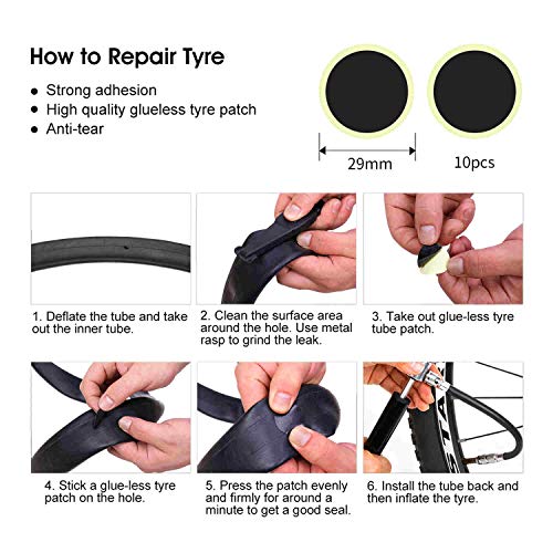 Pro Bike Tool Mini Bike Pump - Fits Presta and Schrader - 210PSI 15BAR High Pressure Hand Air Pump with Gauge and Glueless Puncture Repair Kit - Bicycle Tire Pump for Road, Mountain and BMX Bikes - Thumbnail 3