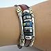 Real Spark Tribal Flower Beads Strand Metal Spliced Leather Wrap Bracelet, Blue