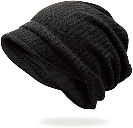 Headshion Unisex Chemo Cap, Slouchy Brim Beanie Hat 100% Cotton Sleep Cap For Hairloss Cancer Chemo (Black)
