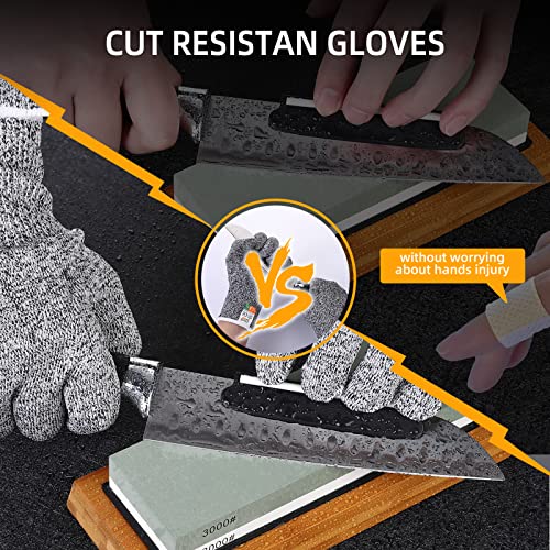 Towallmark Knife Sharpening Stone Kit 4 Side Grit 400/1000 3000/8000, 9 Pack Professional Complete Kitchen Whetstone Set with Anti-Cut Gloves, Flattening Stone