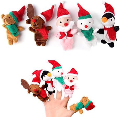 Christmas Plush Finger Toys, Christmas Santa Claus Reindeer Finger Puppets Play Learn Story Toy, 5pcs Pack