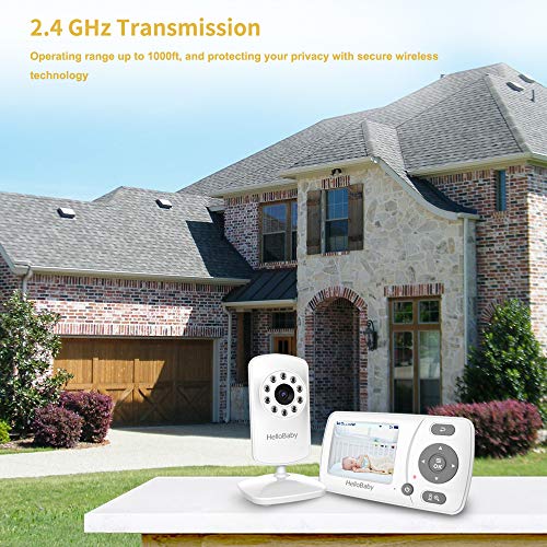 HelloBaby 2.4G HZ Digital Wireless Video Baby Monitor with Camera and Vedio, VOX Mode,Feeding Alarm,Infrared Night Vision and Two-Way Audio,Lullabies,Support Multi Cameras, Long Range