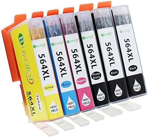 Buyalot Ink Cartridges Equivalent to 564XL High Yield Compatible with Photosmart 5520 6510 6520 7510 7520 7515 C6380 C310a (1 Photo Black, 2 Black, 1 Cyan, 1 Magenta, 1 Yellow); 1 Set+ 1BK