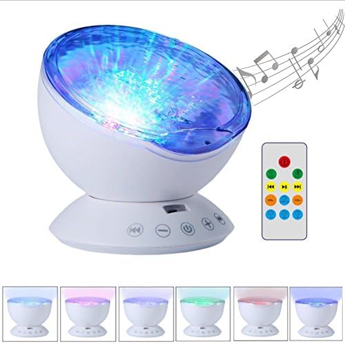 Ocean Wave Projector, iBetterLife 12 LED Night Light Lamp with Remote Control & Built-in Music Player, 7 Color Changing Lighting Modes, MP3 Speaker, Perfect Choice for Baby Nursery Bedroom Living Room
