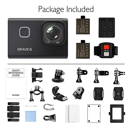 AKASO Cámara Deportiva 4K WiFi 20MP 6X Zoom Control de Voz Cámara de Acción EIS Cámara Sumergible Acuática 30M Videocámara con Control remoto 2 Baterías Kit de Accesorios (Brave 6)