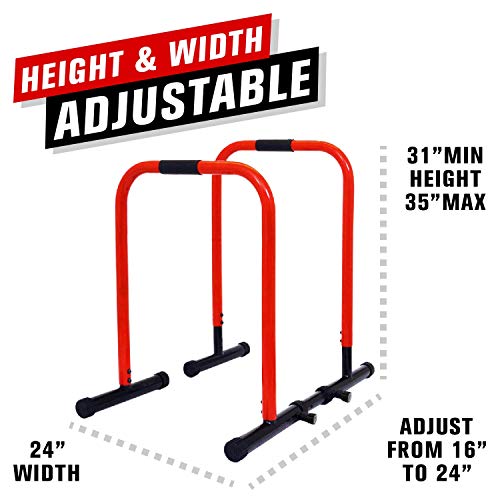 GoBeast Dip Stand with 3 Resistance Bands and Stability Bar , Adjustable Height and Width, Easy Release Locking Pin, Max User Weight 330lbs / 150 kilograms