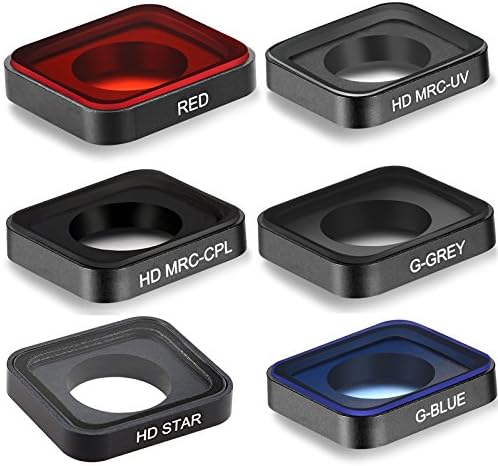 QKOO 6 in1 Lens Filter Cover Housing Case MRC-UV + MRC-CPL Circular polarizer + Gradient Color G-Blue/G-Grey +Full Color Red Filter Kit For GoPro HERO (2018)/GoPro Hero 5/6 For Diving Underwater