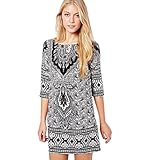 Perman Women Retro Bohemian Totem Floral Print Slim Mini Short Evening Dress