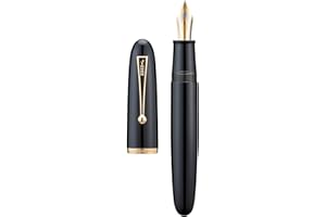 WIKULT Jinhao 9019 DaDao Series Fountain Pen, Size 8 Extra Fine Nib with Large Ink Converter, Piano Black Acrylic Design Smooth Writing Pen (Gold Trim)