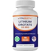 Vitamatic Lithium Orotate 20mg, 90 Capsules - Veggie Caps, Non-GMO, Gluten Free
