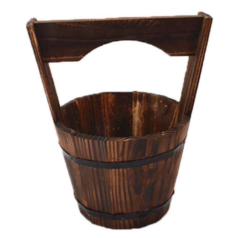 GANAZONO Wooden Bucket,Water Wishing Well Pail Vintage Style Primitive Planter Rustic Flower Planters Pots Container for Garden Home Plants