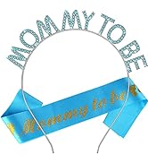 CURASA Baby Shower Decorations for Boy Mommy to Be Headband with Blue Sash Mommy To Be Sash for B...