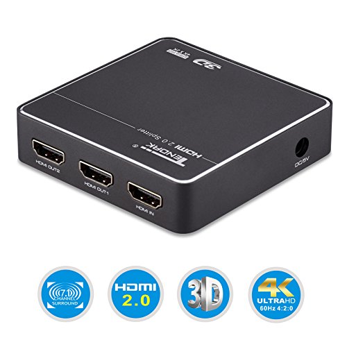 Tendak HDMI 2.0 Splitter 4K x 2K 60Hz 4:4:4 1 In 2 Out Powered HDMI 1x2 Splitter Amplifier Signal Distributor Support 3D & 1080P for Roku 4/ Amazon Fire TV/ 4K TV/ Ultra Projector/ PS3/4