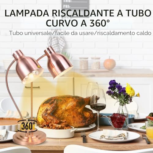 Kitchen Heated Lamp, 250W Infrared Lamp, Dual Head Autonomous Lamp for Buffet, Dining Room, Commercial Hotel, Food Keeping Warm (Rose Gold)