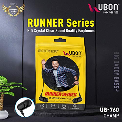 UBON UB-760 Champ 3.5mm in-Ear Wired Earphone with HiFi Clear Sound Quality for Mobile, Smartphone, Tablet, Laptop (Blac